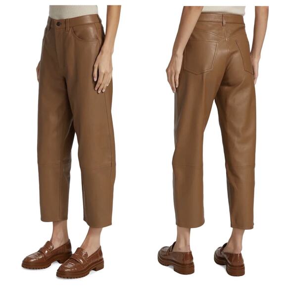 Citizens Of Humanity Calista Curve Leather Pants Size 26 Camel Barrel Leg - Picture 1 of 15